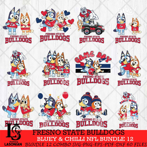 Fresno State Bulldogs Bluey & Bingo Bundle 12 SVG Svg Eps Dxf Png File, Bundle NCAA svg, Digital Download, Instant Download