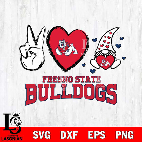 Fresno State Bulldogs Gnomes Peace & Love Svg Eps Dxf Png File, Digital Download, Instant Download