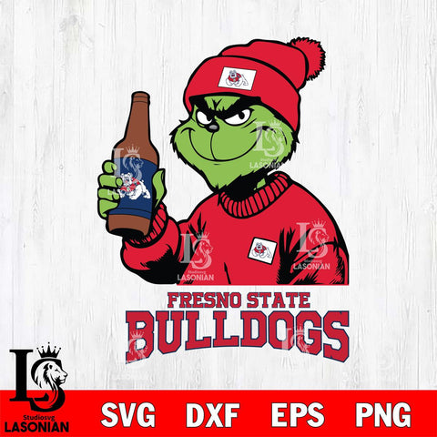 Fresno State Bulldogs Grinch Drinking Beer Christmas Cut Files Cricut, Svg Dxf Eps Png file, Digital download , Silhouette