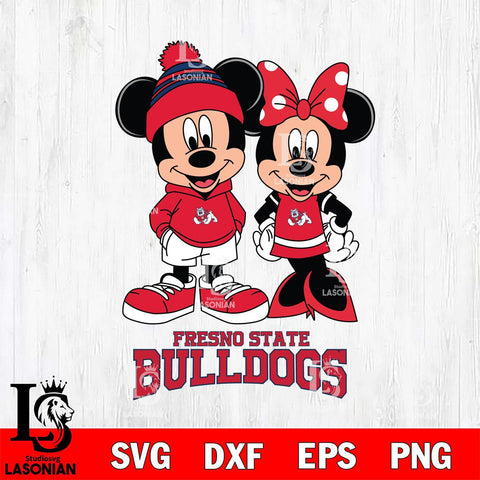 Fresno State Bulldogs Mickey Minnie Mouse Cute Football Svg Eps Dxf Png File, NCAA svg , File Cut , Digital Download , Instant Download, Cut Svg Files