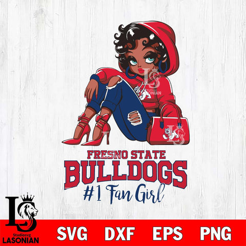 Fresno State Bulldogs #1 beauty Black Fan Girl, Svg Eps Dxf Png File, Digital Download