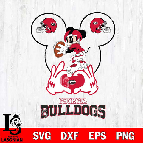 Georgia Bulldogs Mickey Heart Rugby Svg Eps Dxf Png File, Digital Download ,Instant Download, Cricut File