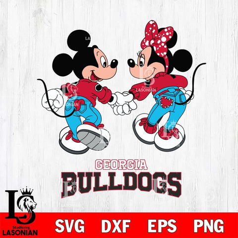 Georgia Bulldogs Mickey Minnie Valentine Rugby Svg Eps Dxf Png File, Digital Download ,Instant Download, Cricut File