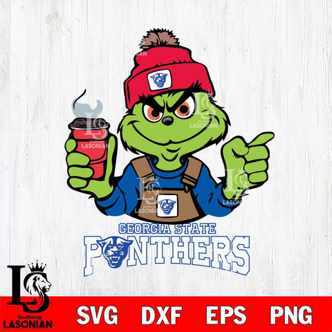 Georgia State Panthers Grinch with coffee Svg Eps Dxf Png File, Digital Download, Instant Download