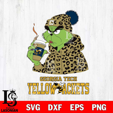 Georgia Tech Yellow Jackets Grinch Leopard Christmas Cut Files Cricut, Svg Dxf Eps Png file, Digital download , Silhouette