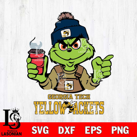 Georgia Tech Yellow Jackets Grinch with coffee Svg Eps Dxf Png File, Digital Download, Instant Download