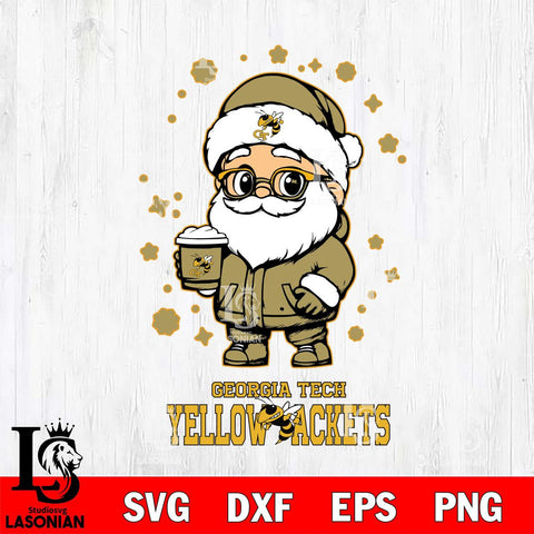 Georgia Tech Yellow Jackets Santa Claus Coffe Svg dxf eps png pdf file,NCAA svg,Digital Download,Cricut file