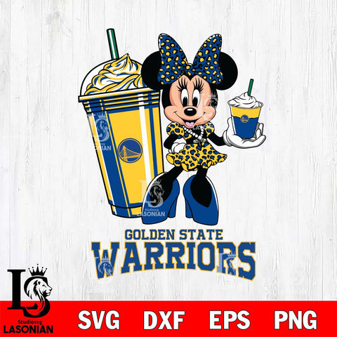 Golden State Warriors Minnie Mouse Fan And Coffee Svg Eps Dxf Png File, Digital Download, Instant Download