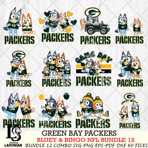 Green Bay Packers Bluey & Bingo Bundle 12 SVG Eps Dxf Png File, Bundle NFL svg, Digital Download, Instant Download