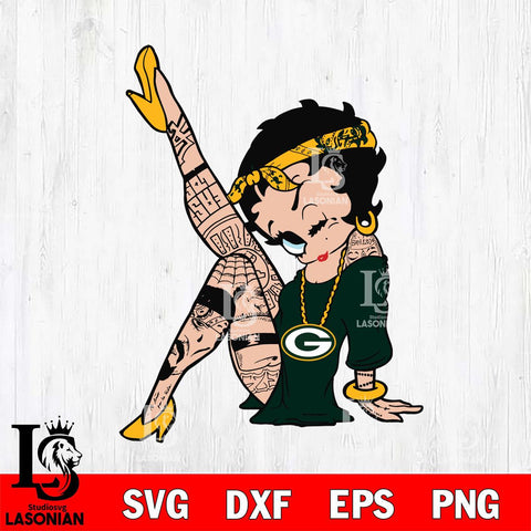 Green Bay Packers Betty Boop Tattoo Girl Svg Eps Dxf Png File, Digital Download, Instant Download