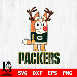 Green Bay Packers Bluey Chilli Christmas Deer Svg Eps Dxf Png File, Digital Download