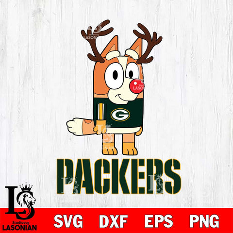 Green Bay Packers Bluey Chilli Christmas Deer Svg Eps Dxf Png File, Digital Download