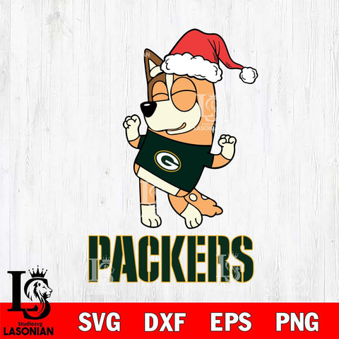 Green Bay Packers Bluey Chilli Happy Christmas Svg Eps Dxf Png File, Digital Download