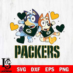 Green Bay Packers Bluey Chilli Heart NFL Svg Eps Dxf Png File, Digital Download, Instant Download