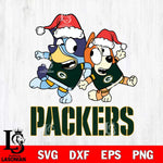 Green Bay Packers Bluey Christmas Holiday Svg Eps Dxf Png File, Digital Download