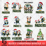 Green Bay Packers Bluey Christmas Holiday Bundle 12 Svg Eps Dxf Png File, Digital Download