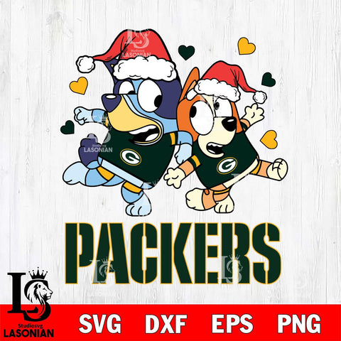 Green Bay Packers Bluey Christmas NFL Svg Eps Dxf Png File, Digital Download