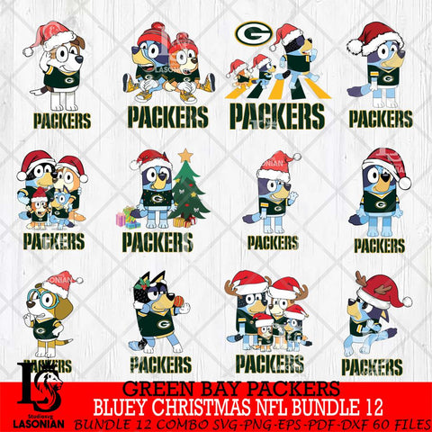 Green Bay Packers Bluey Christmas NFL Bundle 12 Svg Eps Dxf Png File,Cut Svg Files, Digital File, Sublimation