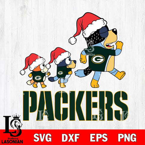 Green Bay Packers Bluey Family Christmas Svg Eps Dxf Png File, Digital Download