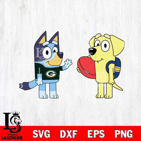 Green Bay Packers Bluey & Lucky NFL Svg Eps Dxf Png File, Digital Download, Instant Download