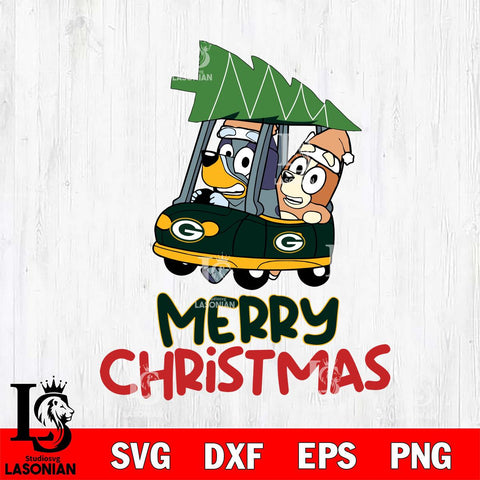 Green Bay Packers Bluey Merry Christmas Svg Eps Dxf Png File, Digital Download