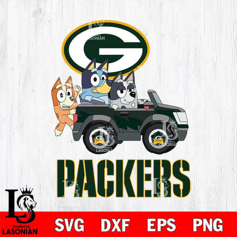 Green Bay Packers Bluey friends car Svg Eps Dxf Png File, NFL svg, Digital Download, Instant Download