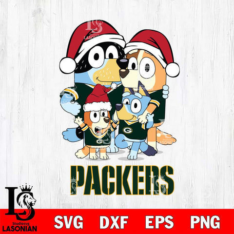 Green Bay Packers Christmas Bluey Family Sport Svg Eps Dxf Png File,Cut Svg Files, Digital File, Sublimation