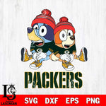 Green Bay Packers Christmas Bluey & Bingo Sit Svg Eps Dxf Png File,Cut Svg Files, Digital File, Sublimation