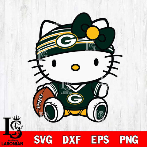 Green Bay Packers Cute Hello Kitty Football 12 Svg Eps Dxf Png File, NFL svg, Digital Download, Instant Download