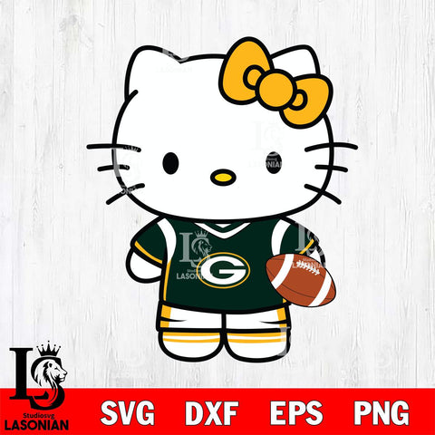 Green Bay Packers Cute Hello Kitty Football 8 Svg Eps Dxf Png File, NFL svg, Digital Download, Instant Download