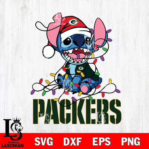 Green Bay Packers Cute Stitch Christmas Svg