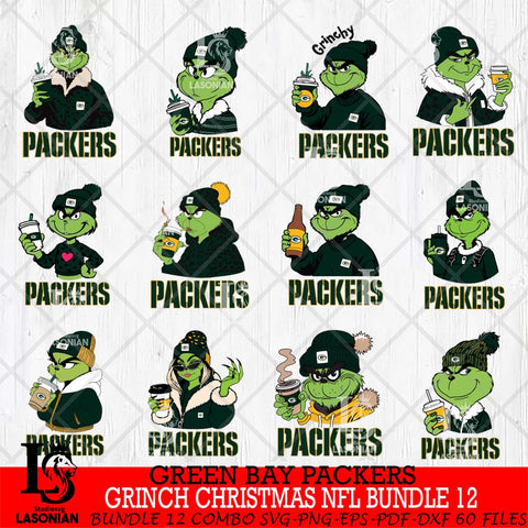 Green Bay Packers Grinch Christmas NFL Bundle 12 Svg Eps Dxf Png File,Cricut svg files, Digital Download, Instant Download