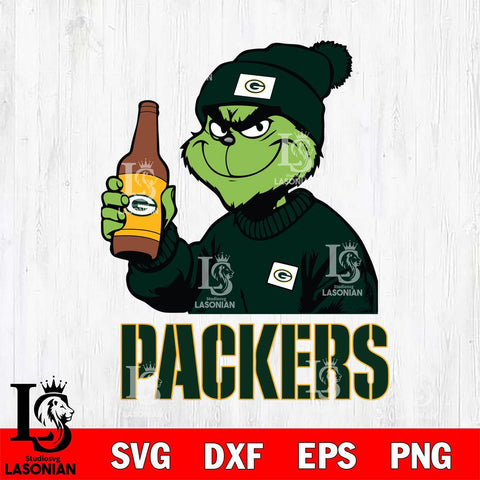 Green Bay Packers Grinch Drinking Beer Christmas Svg Eps Dxf Png File,Cricut svg files, Digital Download, Instant Download