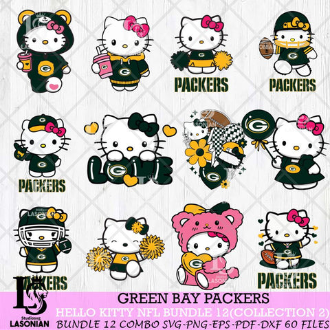 Green Bay Packers Hello Kitty Bundle 12 SVG Svg Eps Dxf Png File, Digital Download, Instant Download