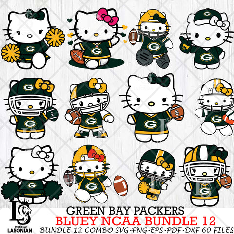 Green Bay Packers Hello Kitty NFL Bundle 12 Svg Eps Dxf Png File, Digital Download, Instant Download