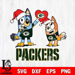 Green Bay Packers Love Bluey Christmas Svg Eps Dxf Png File, Digital Download