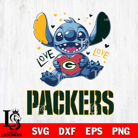 Green Bay Packers Love Stitch, Svg Eps Dxf Png File, Digital Download