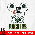 Green Bay Packers Mickey Heart Rugby Svg Eps Dxf Png File, Digital Download ,Instant Download, Cricut File