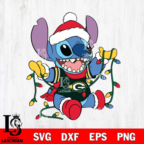 Green Bay Packers Stitch Christmas Lights Svg Eps Dxf Png File, Digital Download, Instant Download