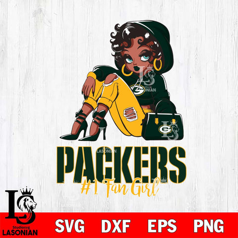 Green Bay Packers #1 beauty Black Fan Girl Svg Eps Dxf Png File, Digital Download, Instant Download