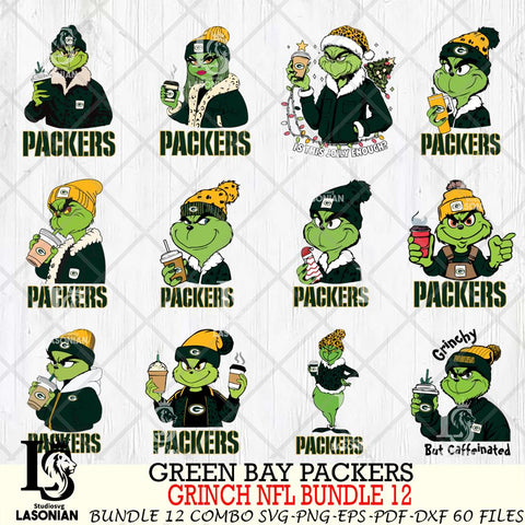 Green Bay Packers  Grinch NFL Bundle 12 SVG Eps Dxf Png File, Digital Download, Instant Download