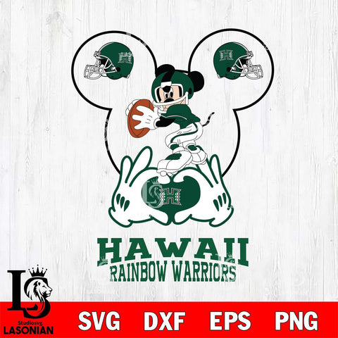 Hawaii Rainbow Warriors Mickey Heart Rugby Svg Eps Dxf Png File, Digital Download ,Instant Download, Cricut File