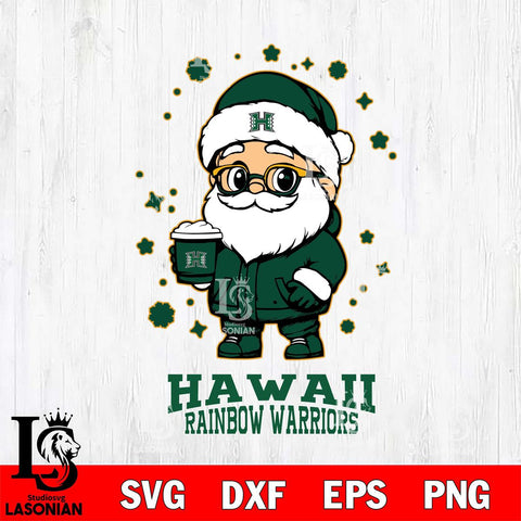 Hawaii Rainbow Warriors Santa Claus Coffe Svg dxf eps png pdf file,NCAA svg,Digital Download,Cricut file