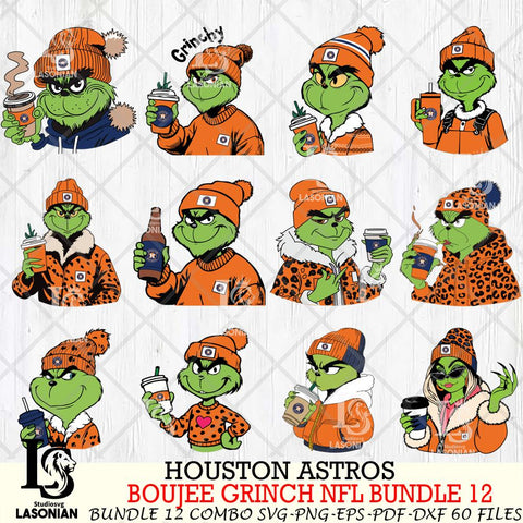 Houston Astros  Boujee Grinch MLB Bundle 12 SVG Eps Dxf Png File, Digital Download, Instant Download