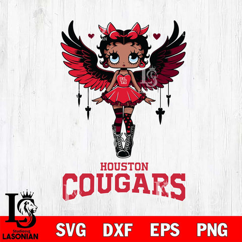 Houston Cougars Anglel Black Fan Girl Betty Boop, Svg Eps Dxf Png File, Digital Download