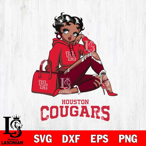 Houston Cougars Awesome Black Fan Girl Betty Boop, Svg Eps Dxf Png File, Digital Download