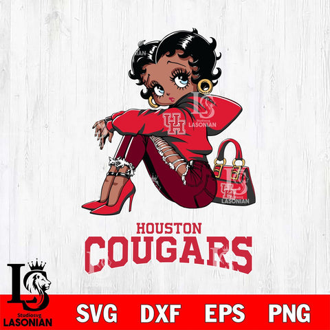 Houston Cougars Betty Boop Black Fan Girl Svg Eps Dxf Png File, Digital Download, Instant Download