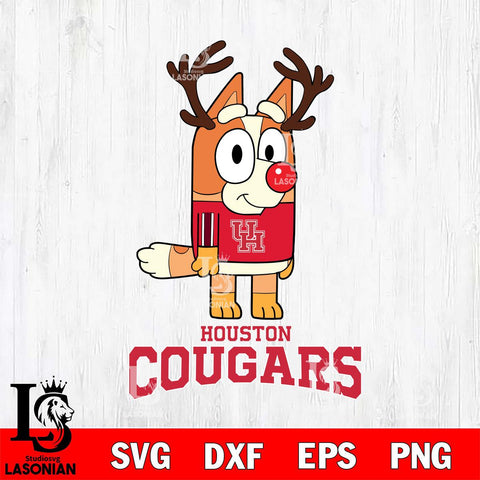 Houston Cougars Bluey Chilli Christmas Deer Svg Eps Dxf Png File, Digital Download