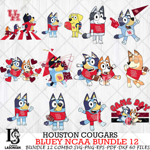 Houston Cougars Bluey NCAA Bundle 12 Svg Eps Dxf Png File, Digital Download, Instant Download