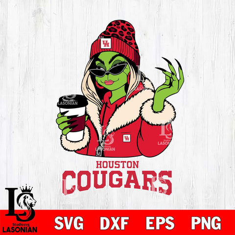 Houston Cougars Boujee Grinch Girls Christmas Cut Files Cricut, Svg Dxf Eps Png file, Digital download , Silhouette